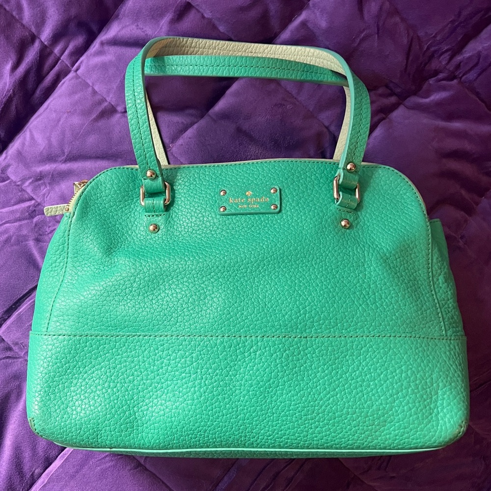 Kate Spade Sea Green/ Light Teal Pebbled Leather Tote Bag EUC